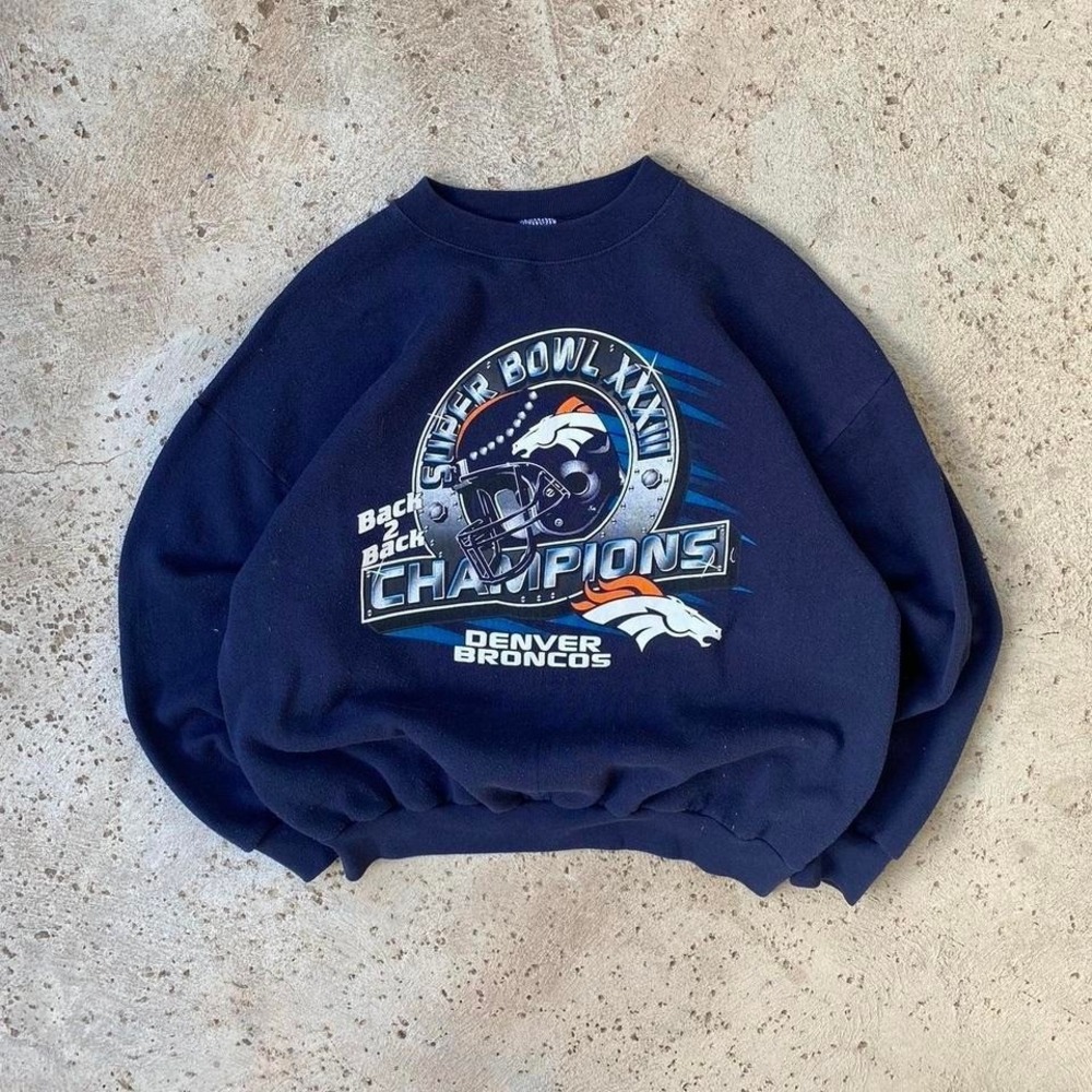 Vintage NFL Denver Broncos Logo 7 Super Bowl XXXIII Back 2 Back Crewneck